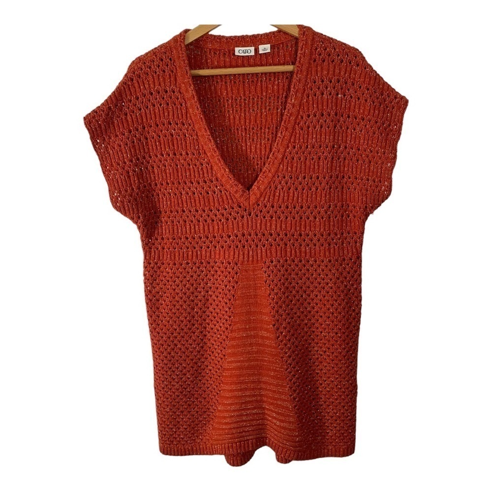 Cato Womens Open Weave Sweater Vest V Neck Light Weight Long Tunic Top S XL
